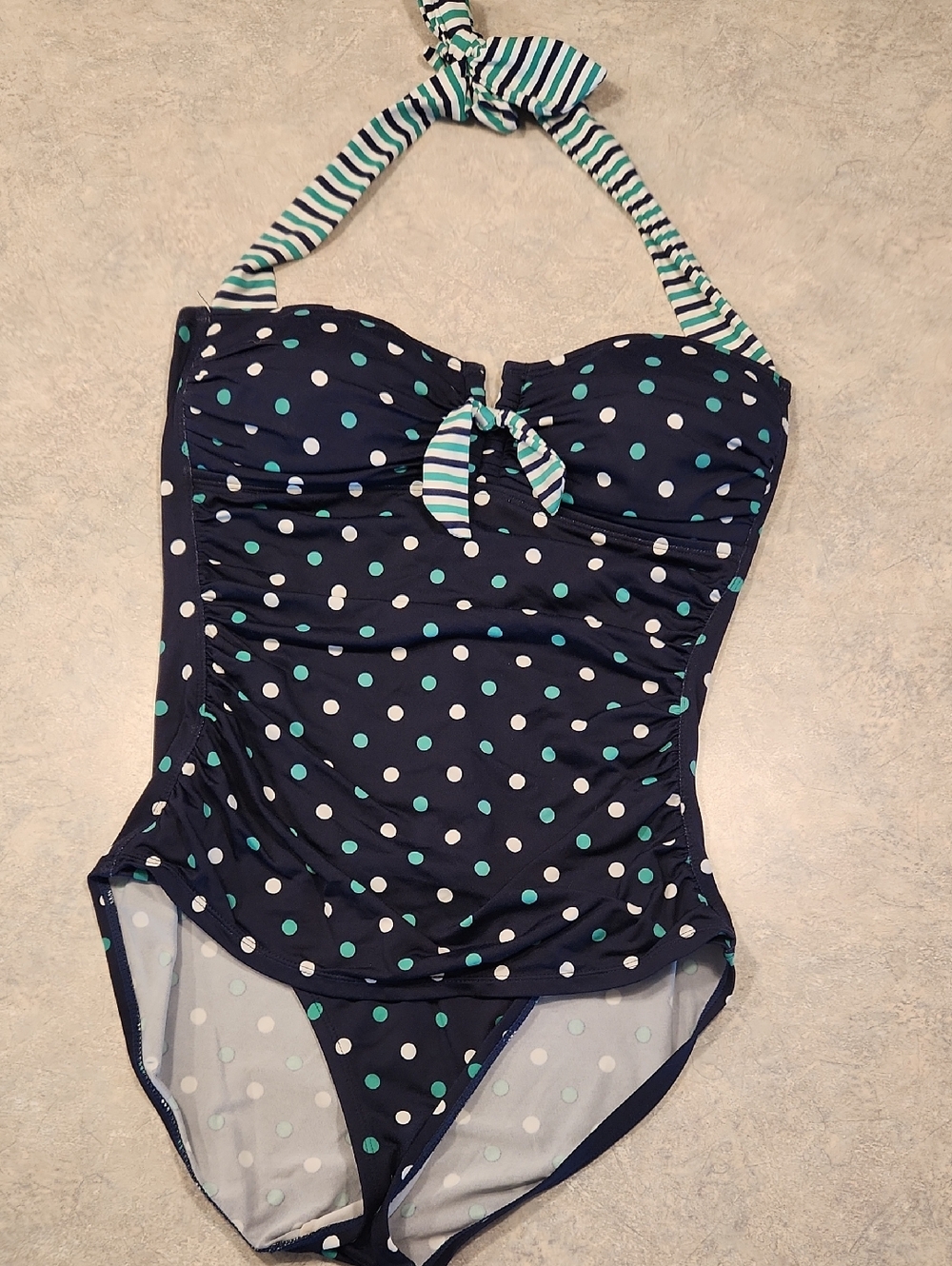 Tommy Bahama Navy Polka Dot One-Piece Swimsuit with Teal and White Accents